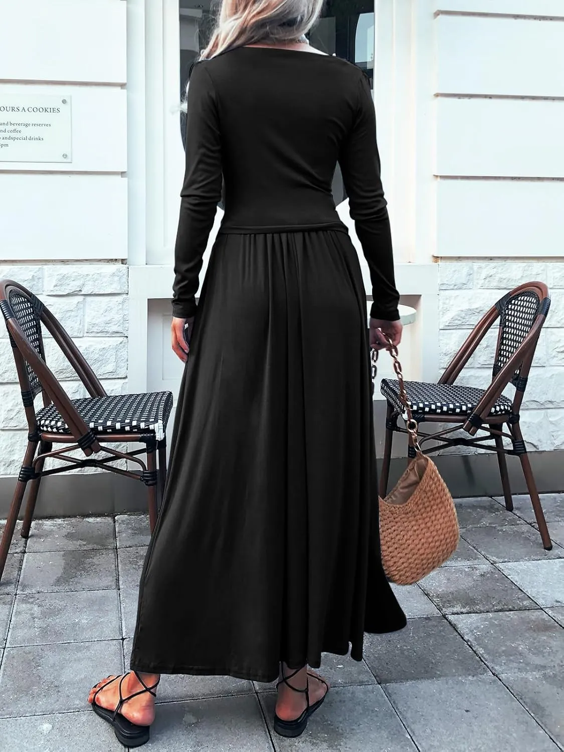 2 Piece Skirt Set for Women Ruched Long Sleeve Off Shoulder Tops Knit Maxi Skirts 2024 Fall Matching Sets with Pocket