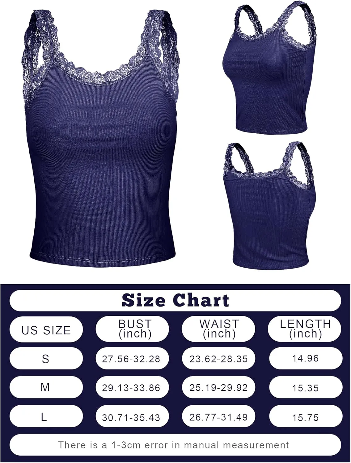 6 Pieces Lace Camisole Tank Tops for Women - Ribbed Undershirt With Lace Trim and Straps