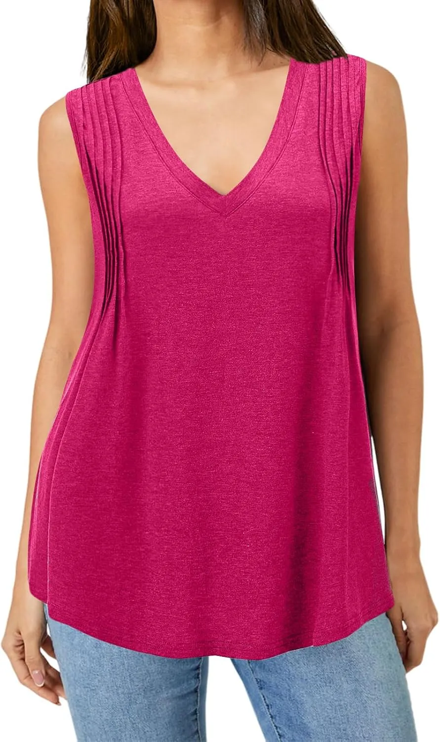 7th Element Plus Size Tank Tops for Women 2025 Loose Fit V Neck Summer Pleated Sleeveless Flowy Dressy Shirt Camisoles Tunic