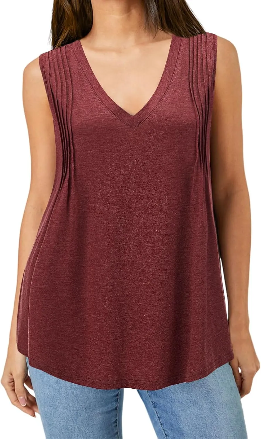 7th Element Plus Size Tank Tops for Women 2025 Loose Fit V Neck Summer Pleated Sleeveless Flowy Dressy Shirt Camisoles Tunic