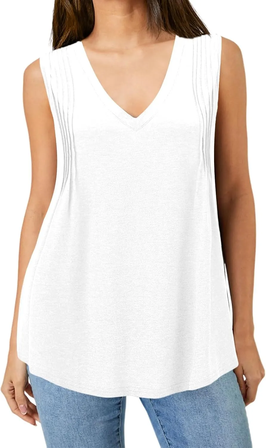 7th Element Plus Size Tank Tops for Women 2025 Loose Fit V Neck Summer Pleated Sleeveless Flowy Dressy Shirt Camisoles Tunic