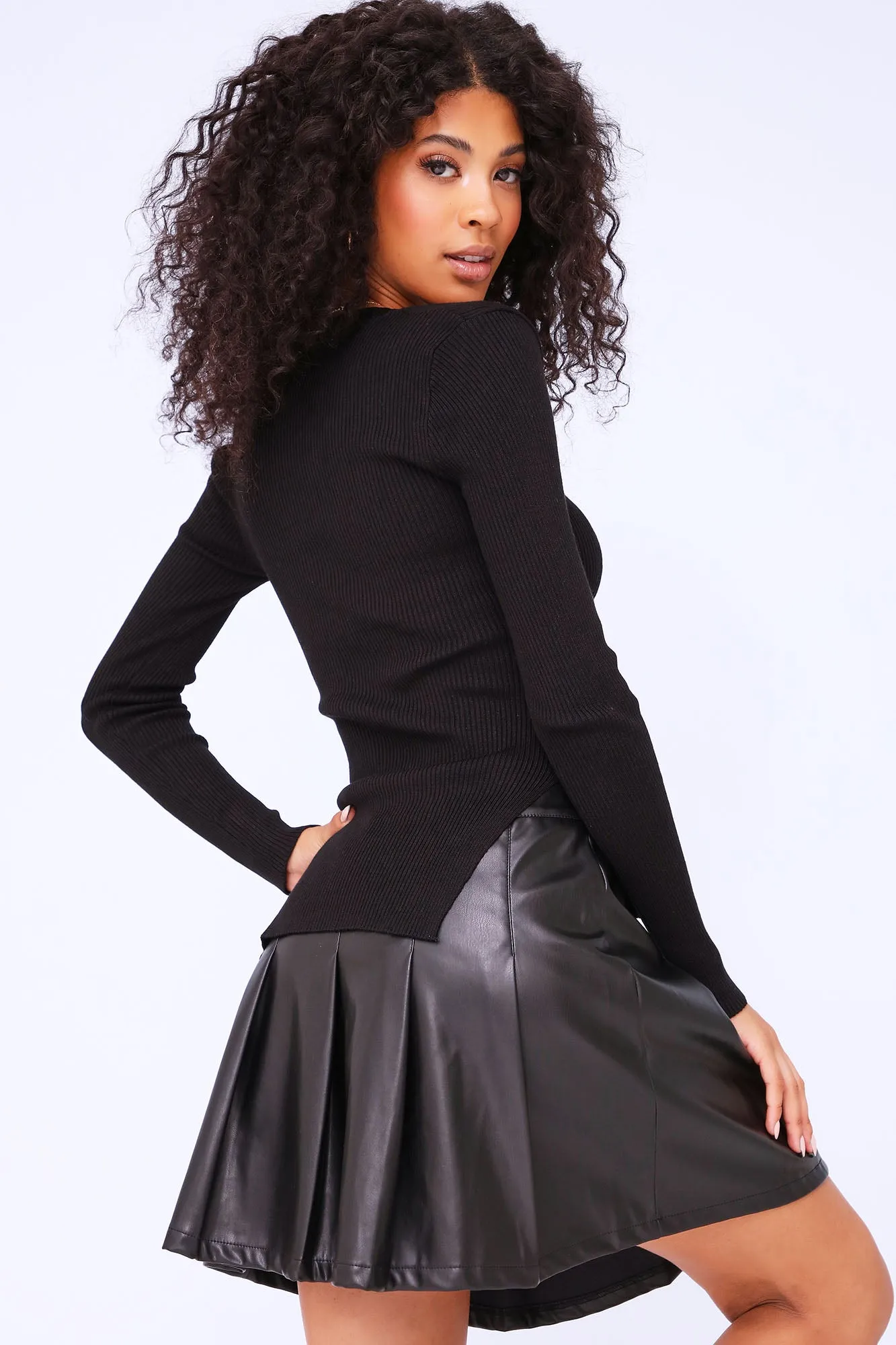 Abby Knit Long Sleeve Top - Black