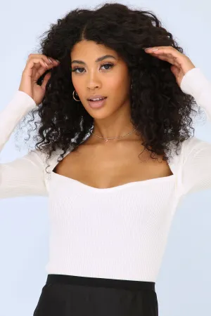 Abby Knit Long Sleeve Top - White