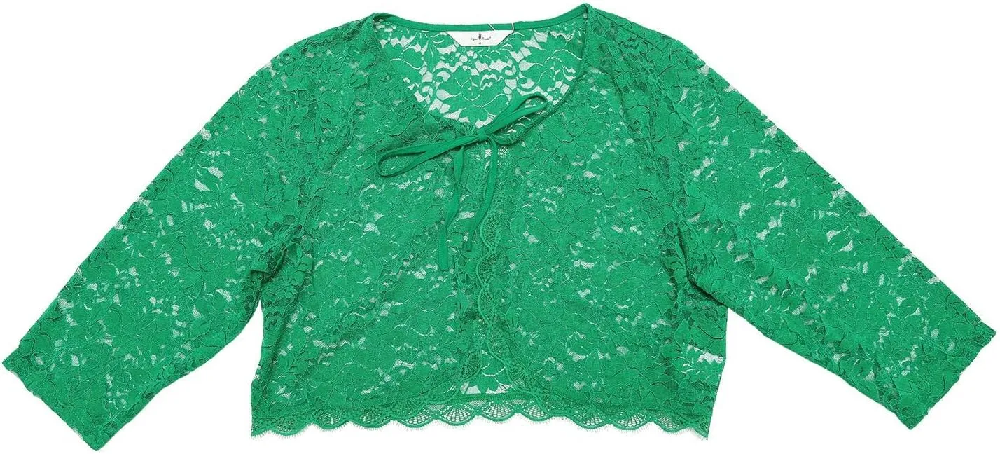 Agnes Orinda Bolero Cardigan for Women's Plus Size Office Tie Front Crop Floral Sheer Lace Shrug