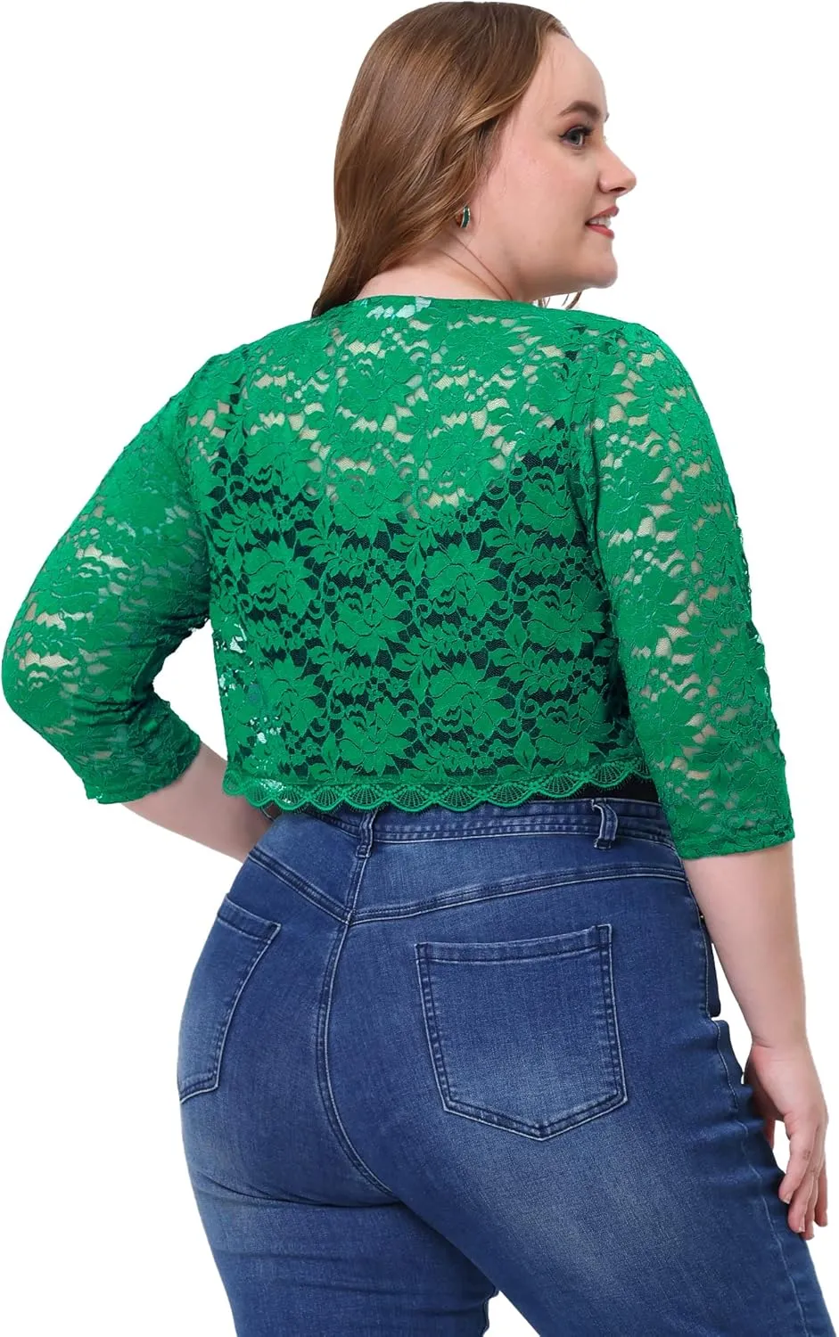 Agnes Orinda Bolero Cardigan for Women's Plus Size Office Tie Front Crop Floral Sheer Lace Shrug