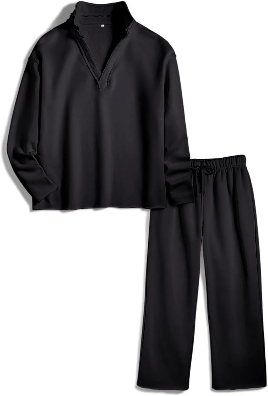 Ainangua Casual 2 Piece Sets for Women V Neck Long Sleeve Tops Wide Leg Pants Workout Outfits Fashion Carmel Travel Set