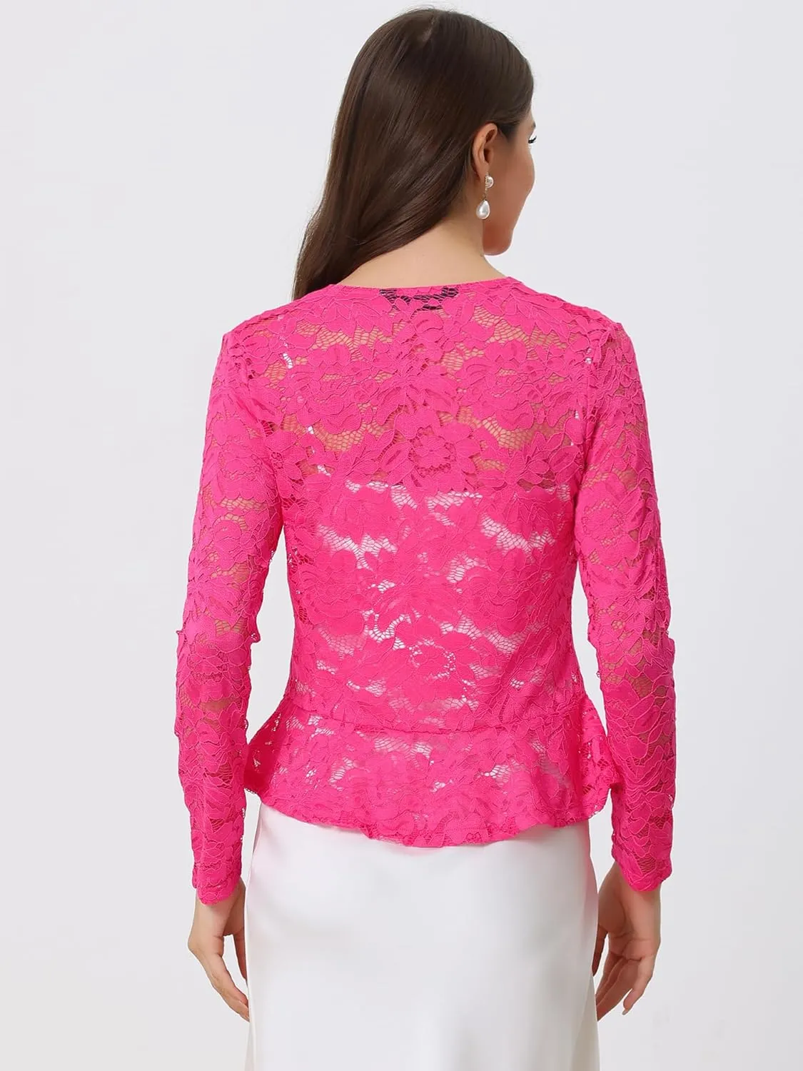 Allegra K Floral Lace Shrug for Women's Tie Front Top Ruffled Hem Office Sheer Crop Bolero Cardigan