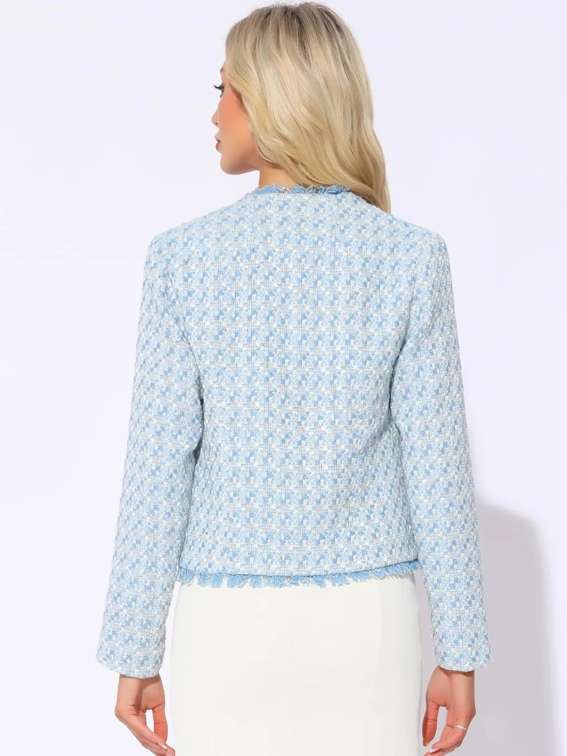Allegra K Plaid Tweed Blazer for Women's Long Sleeve Open Front Work Office Jacket