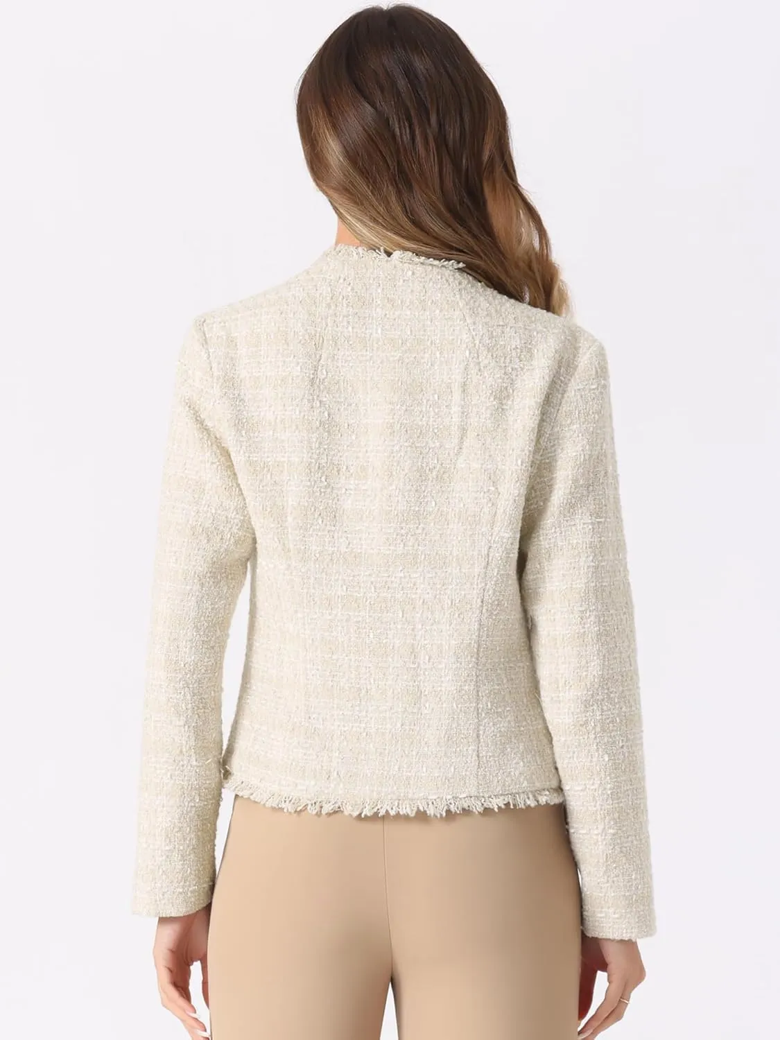 Allegra K Plaid Tweed Blazer for Women's Long Sleeve Open Front Work Office Jacket