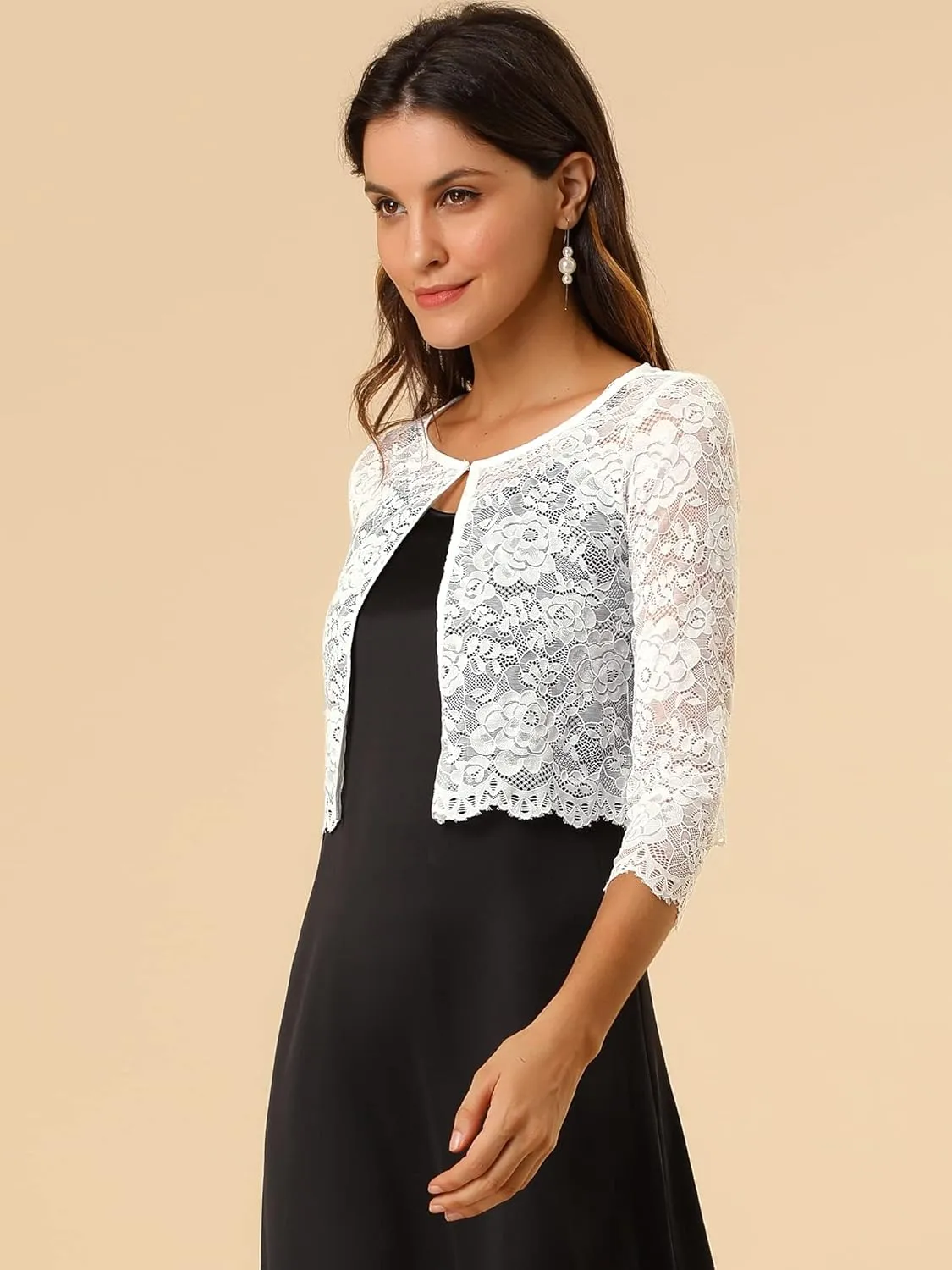 Allegra K Women's Lace Cardigan Open Front Lace Shrug Elegant Sheer Floral Cropped Bolero Lace Tops