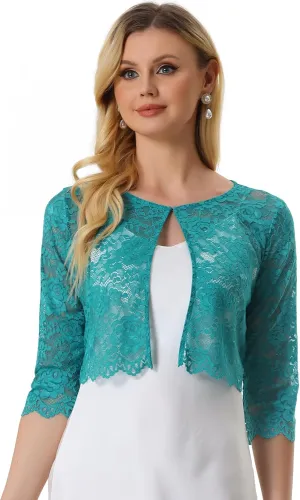Allegra K Women's Lace Cardigan Open Front Lace Shrug Elegant Sheer Floral Cropped Bolero Lace Tops