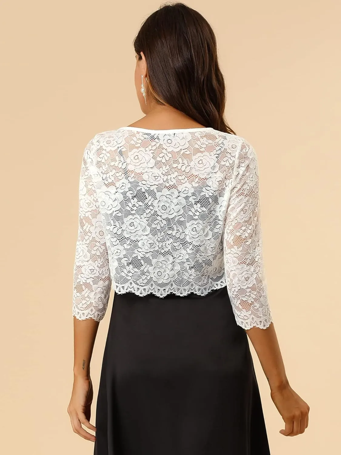 Allegra K Women's Lace Cardigan Open Front Lace Shrug Elegant Sheer Floral Cropped Bolero Lace Tops