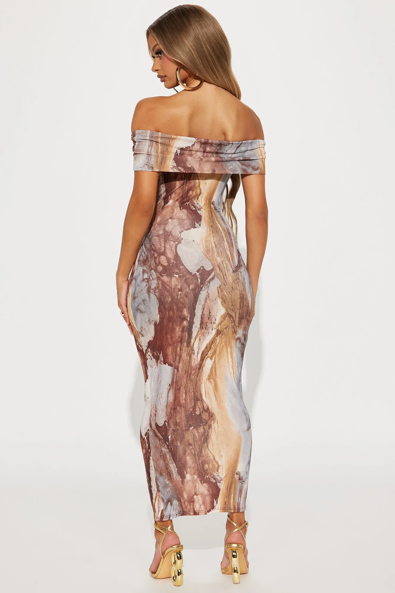 Amelia Slinky Midi Dress - Brown/combo