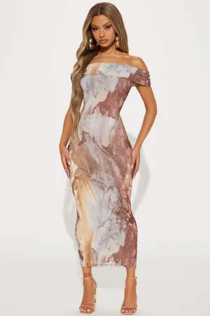 Amelia Slinky Midi Dress - Brown/combo