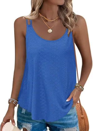 AUSELILY Womens 2025 Trendy Summer Tank Tops Casual Ladies Eyelet Embroidery Loose Fit Sleeveless Scoop Neck Hollow Camisoles