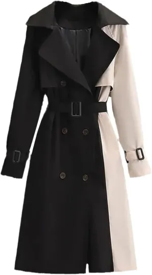 Autumn Mid-Length Trench Coat For Women Contrast Color Patchwork Spring Windbreaker Coat Female Windproof Jacket
