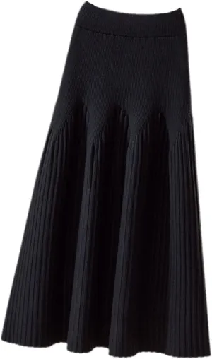 Autumn Winter Knitted Skirt Women Casual Solid All-Match A Line High Waist Pleated Midi Long Skirt