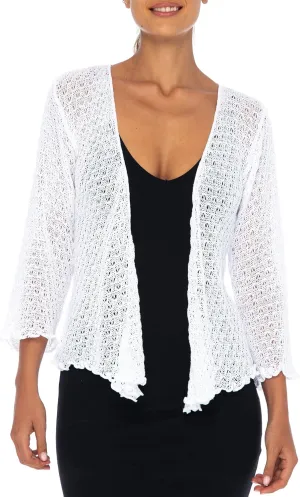 Back From Bali Womens 100% Cotton Shrug Tie Front Cardigan Lightweight Soft Knit 3/4 Sleeve Open Front Sweater
