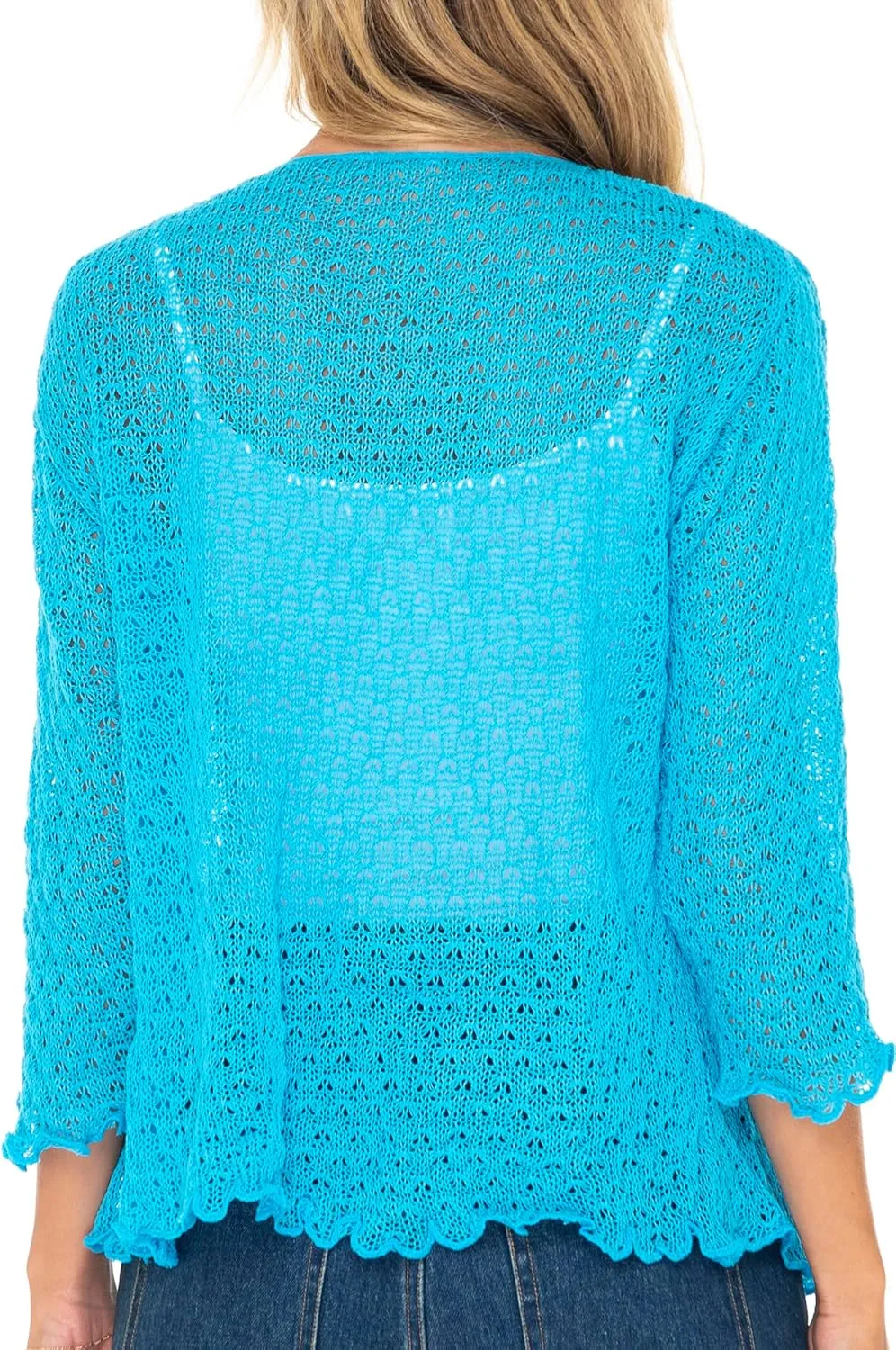 Back From Bali Womens 100% Cotton Shrug Tie Front Cardigan Lightweight Soft Knit 3/4 Sleeve Open Front Sweater