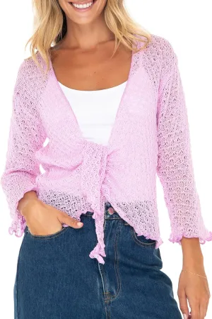 Back From Bali Womens 100% Cotton Shrug Tie Front Cardigan Lightweight Soft Knit 3/4 Sleeve Open Front Sweater