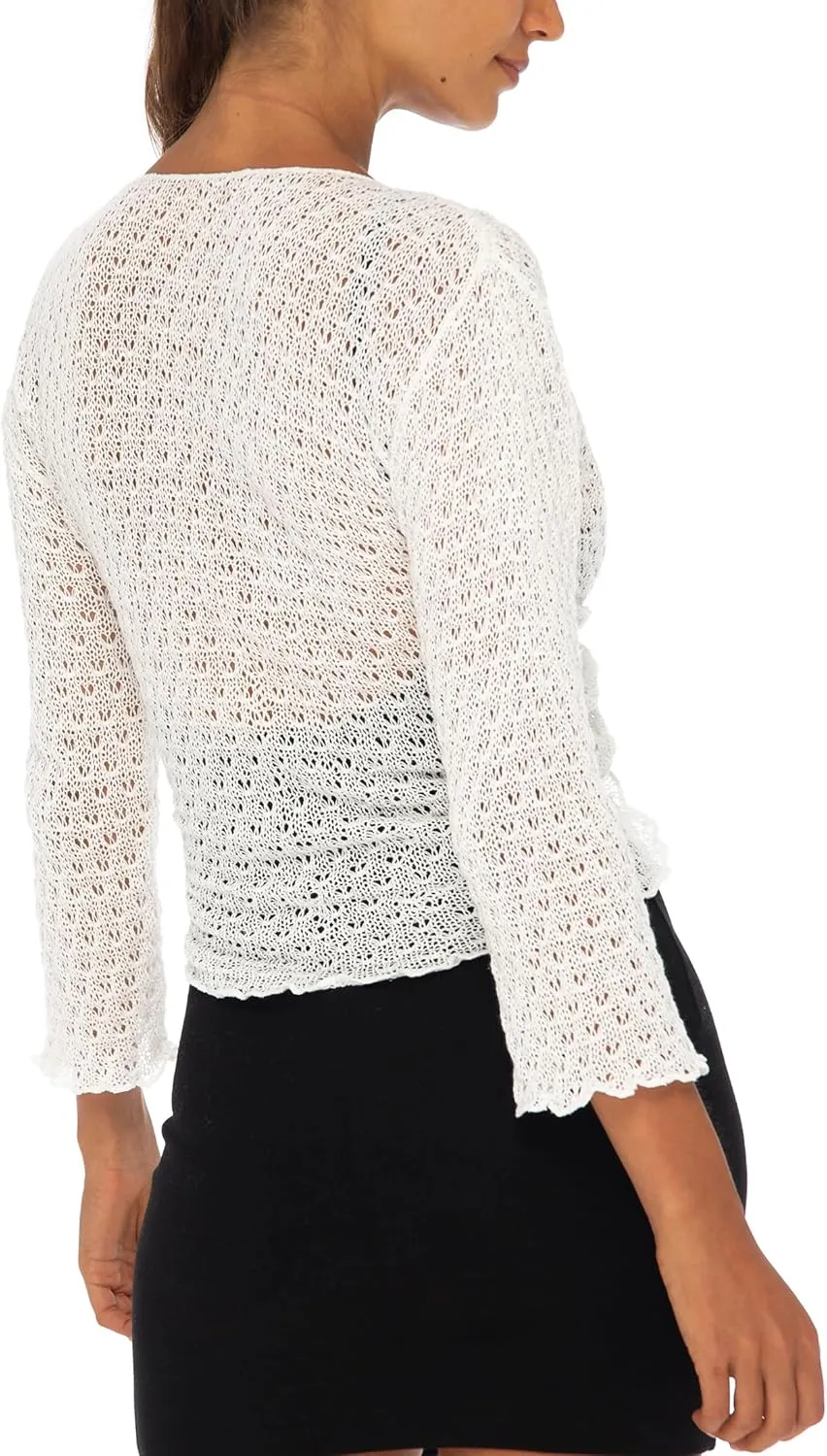 Back From Bali Womens 100% Cotton Shrug Tie Front Cardigan Lightweight Soft Knit 3/4 Sleeve Open Front Sweater