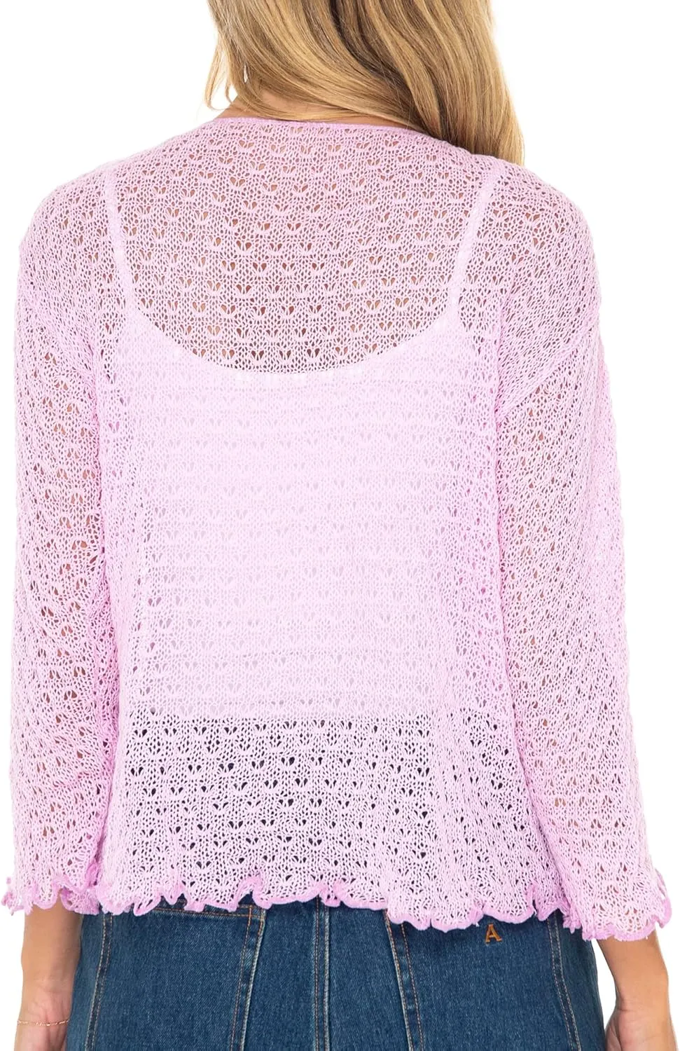 Back From Bali Womens 100% Cotton Shrug Tie Front Cardigan Lightweight Soft Knit 3/4 Sleeve Open Front Sweater
