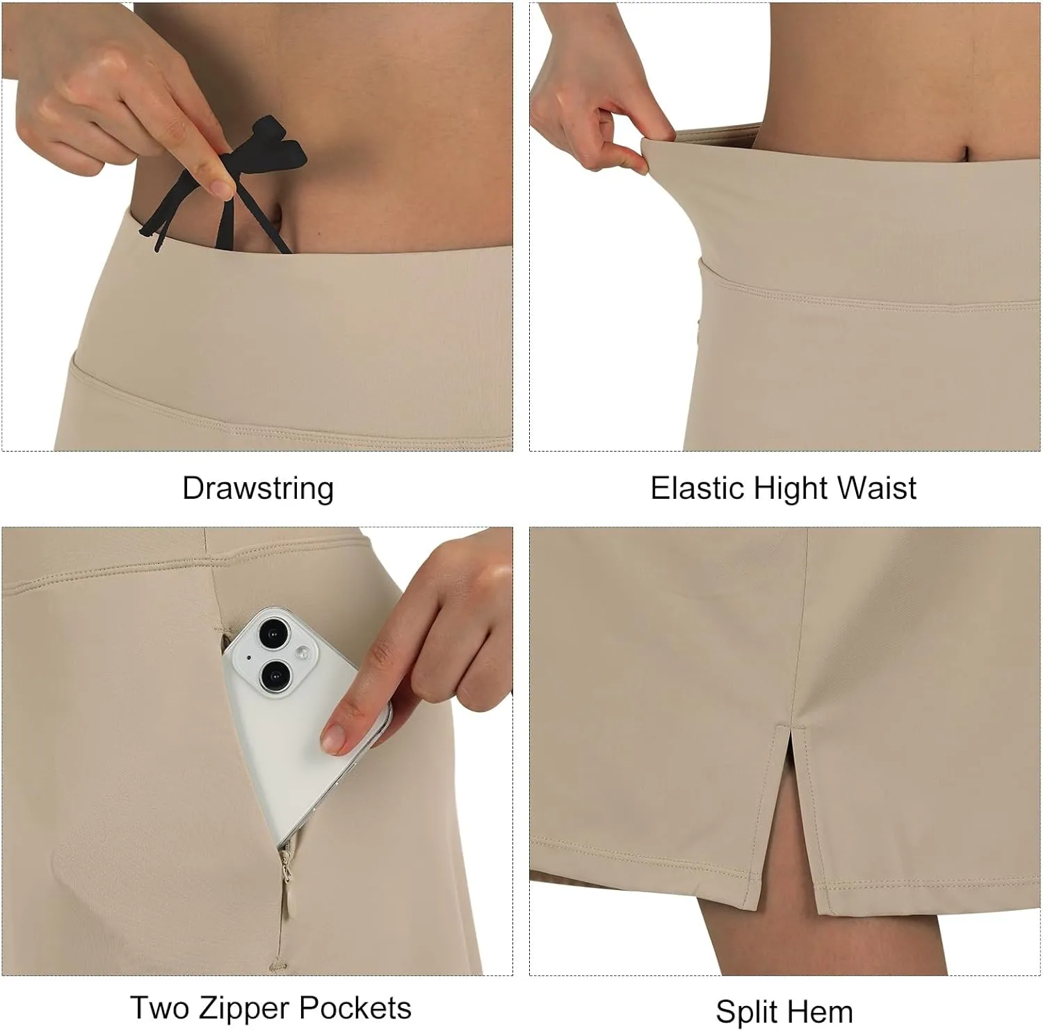 beroy Women 28" Long Skorts for Woman with 2 Pockets Modest Skirt with Shorts Underneath High Waisted Long Skorts