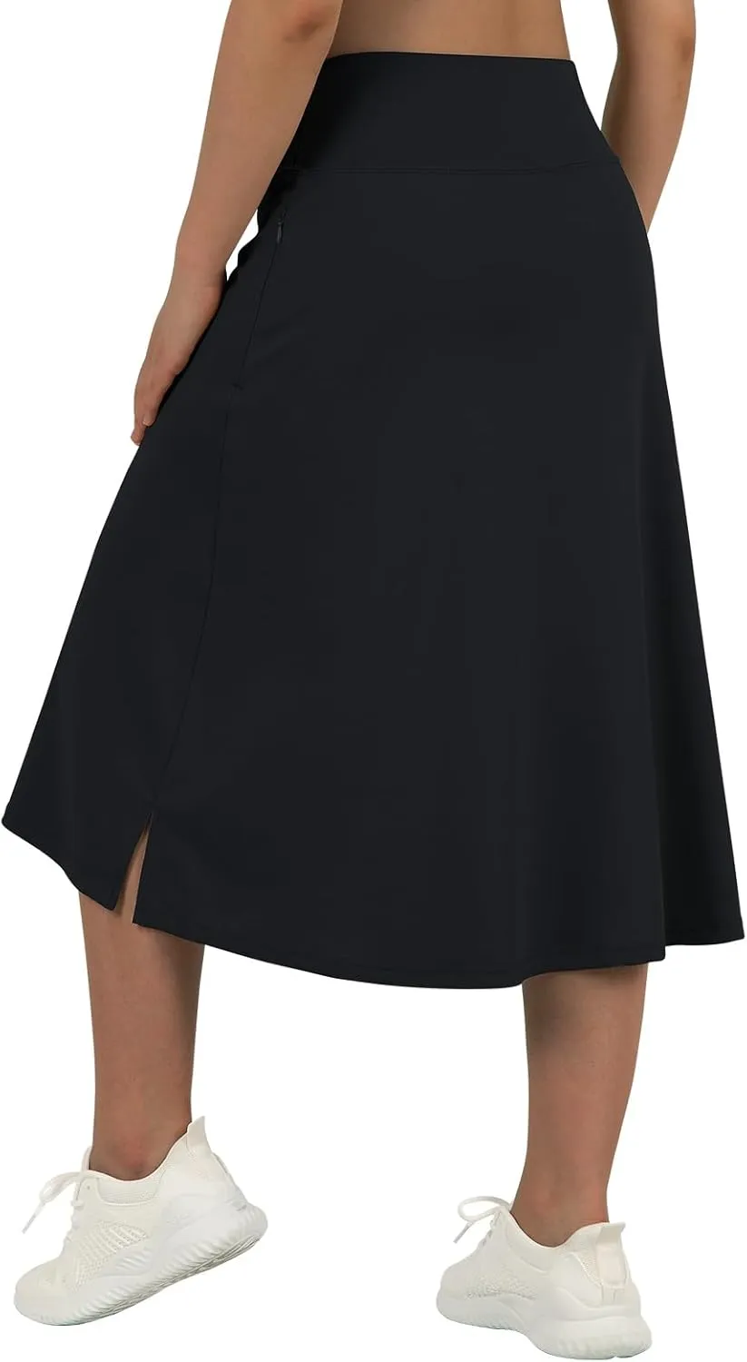 beroy Women 28" Long Skorts for Woman with 2 Pockets Modest Skirt with Shorts Underneath High Waisted Long Skorts
