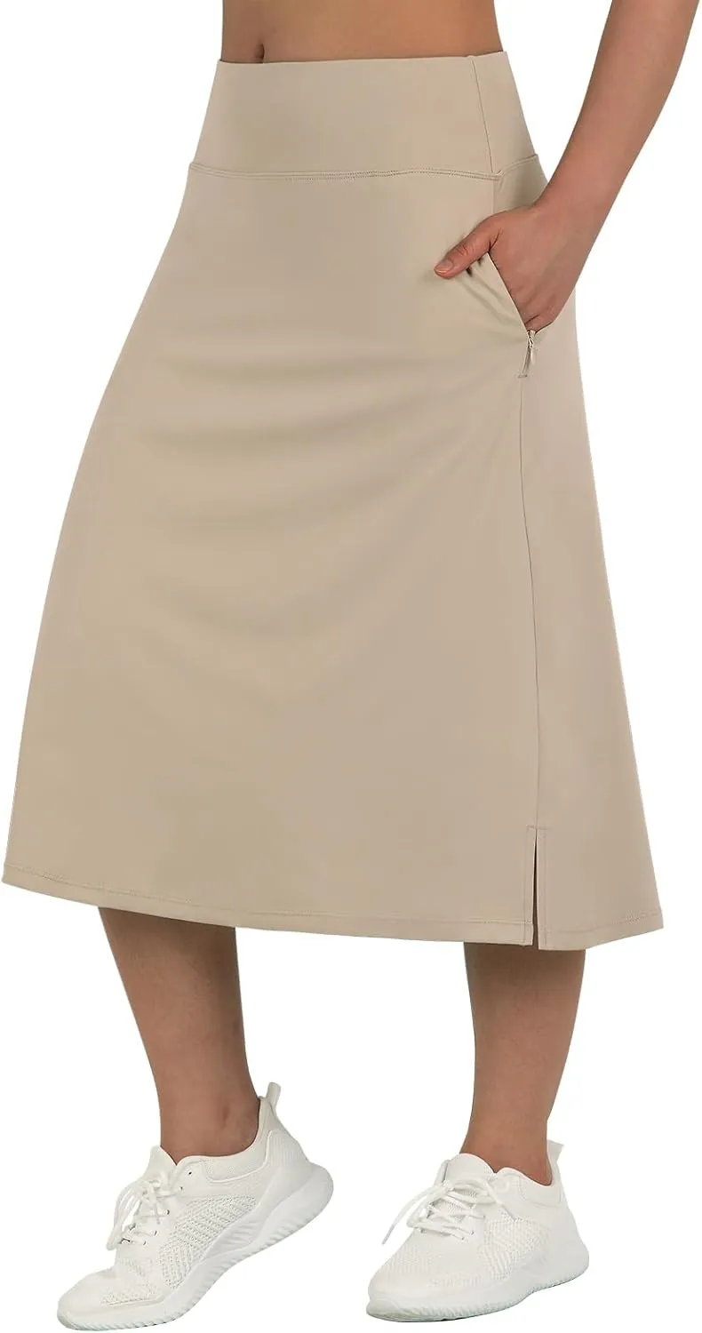 beroy Women 28" Long Skorts for Woman with 2 Pockets Modest Skirt with Shorts Underneath High Waisted Long Skorts