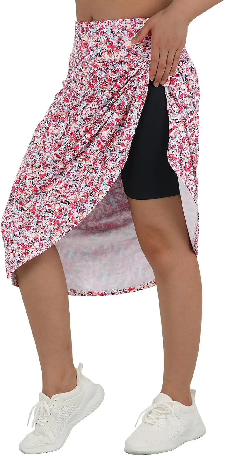 beroy Women 28" Long Skorts for Woman with 2 Pockets Modest Skirt with Shorts Underneath High Waisted Long Skorts