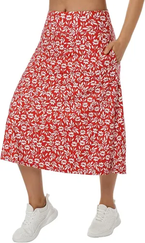 beroy Women 28" Long Skorts for Woman with 2 Pockets Modest Skirt with Shorts Underneath High Waisted Long Skorts