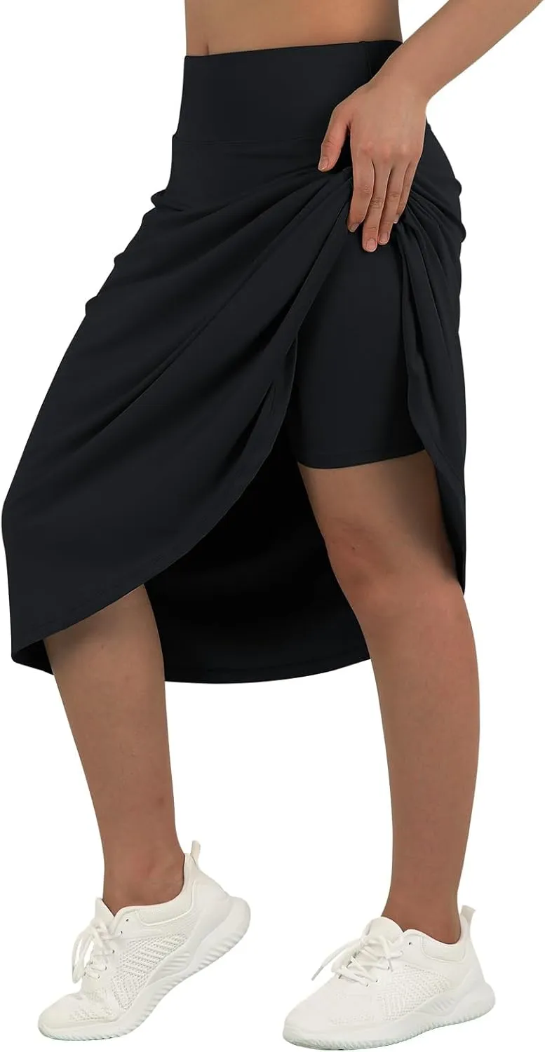 beroy Women 28" Long Skorts for Woman with 2 Pockets Modest Skirt with Shorts Underneath High Waisted Long Skorts