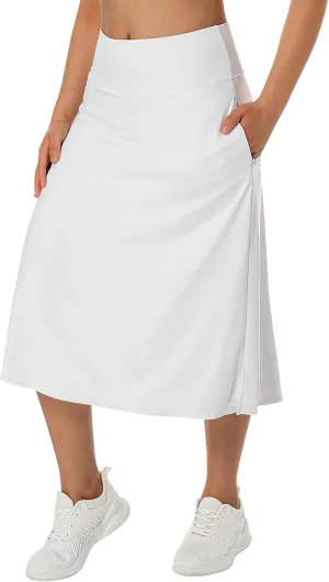 beroy Women 28" Long Skorts for Woman with 2 Pockets Modest Skirt with Shorts Underneath High Waisted Long Skorts