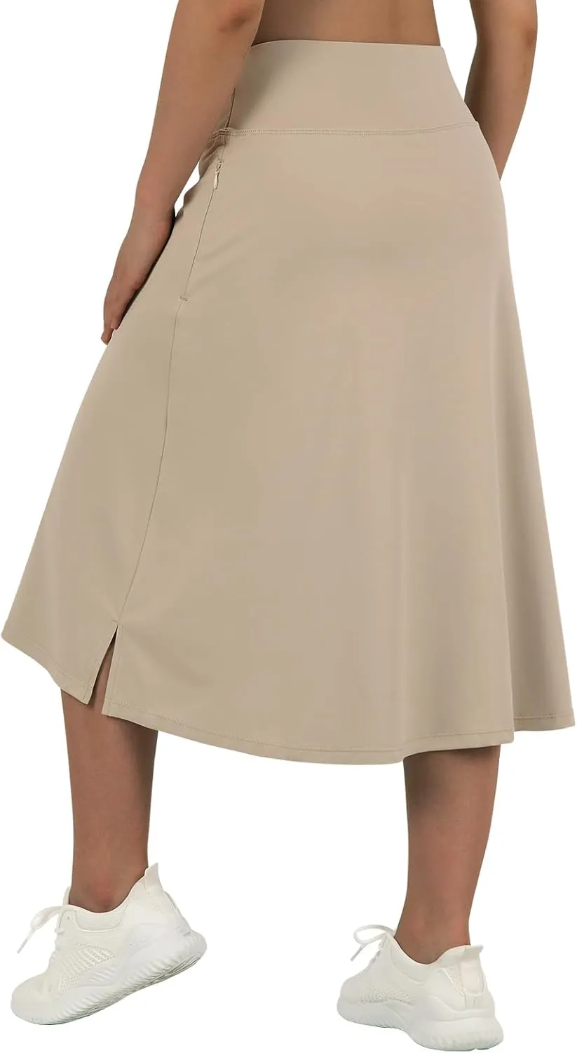 beroy Women 28" Long Skorts for Woman with 2 Pockets Modest Skirt with Shorts Underneath High Waisted Long Skorts