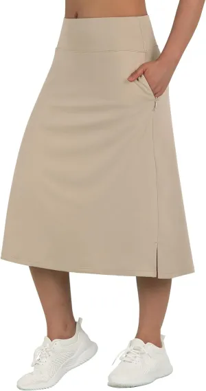 beroy Women 28" Long Skorts for Woman with 2 Pockets Modest Skirt with Shorts Underneath High Waisted Long Skorts