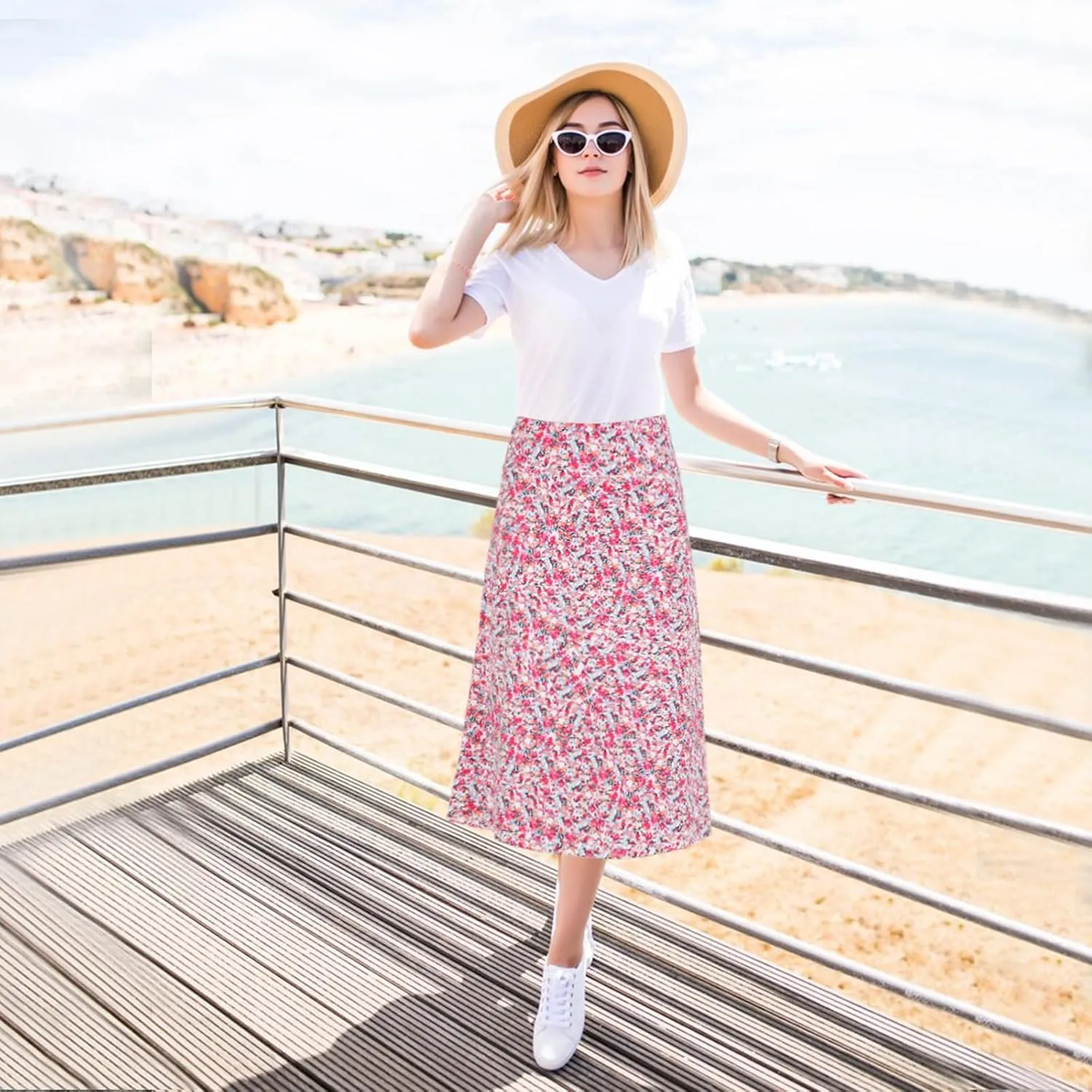 beroy Women 28" Long Skorts for Woman with 2 Pockets Modest Skirt with Shorts Underneath High Waisted Long Skorts