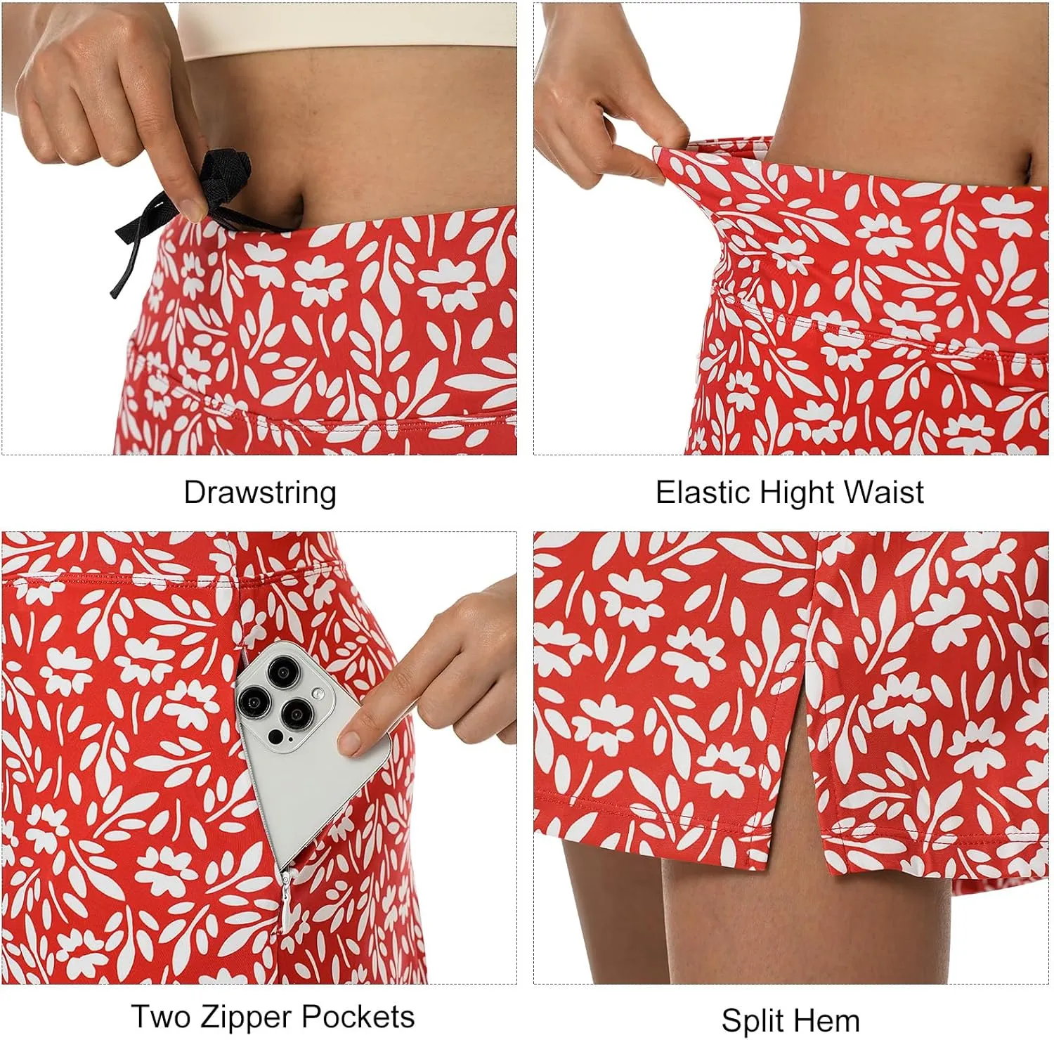 beroy Women 28" Long Skorts for Woman with 2 Pockets Modest Skirt with Shorts Underneath High Waisted Long Skorts