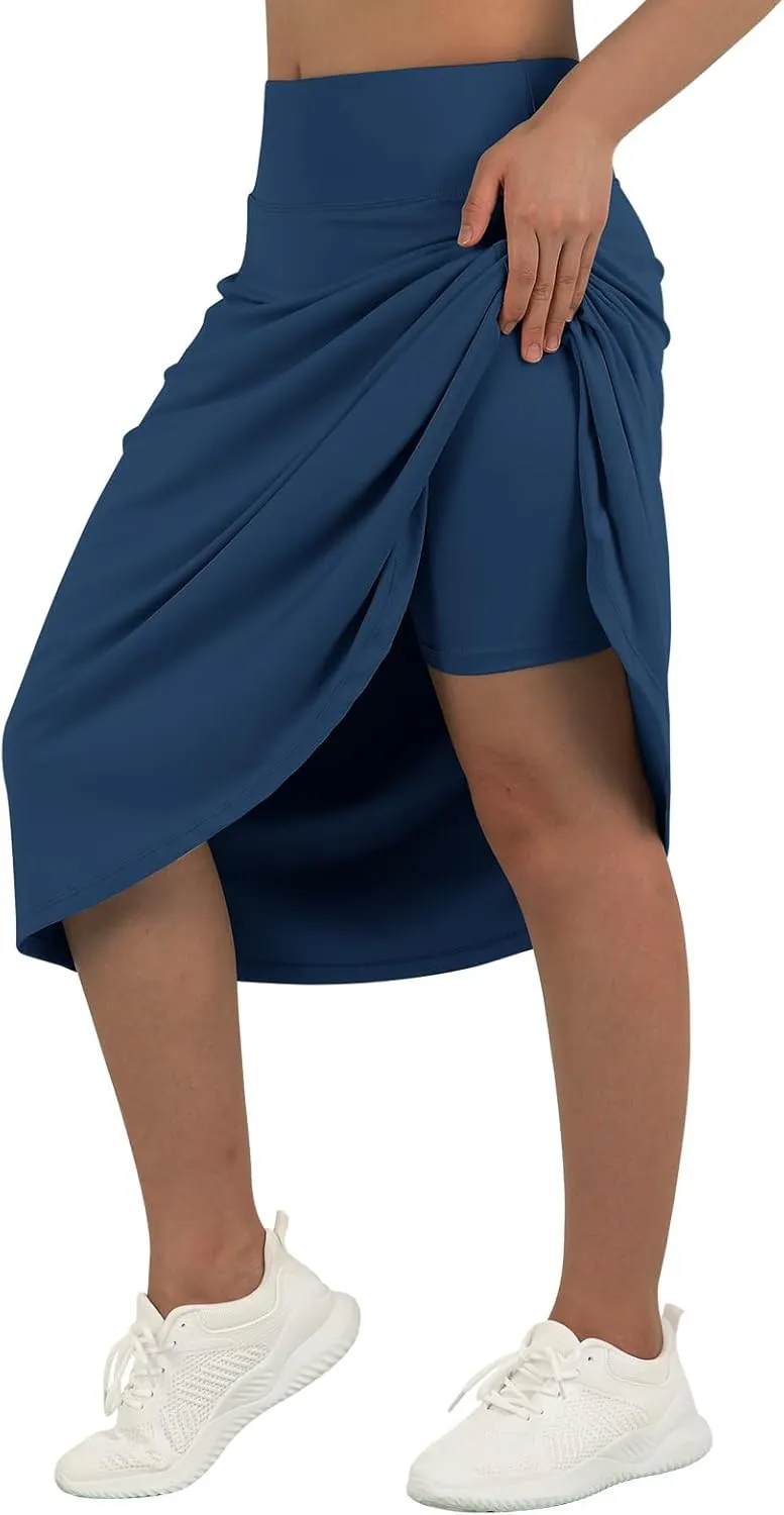 beroy Women 28" Long Skorts for Woman with 2 Pockets Modest Skirt with Shorts Underneath High Waisted Long Skorts