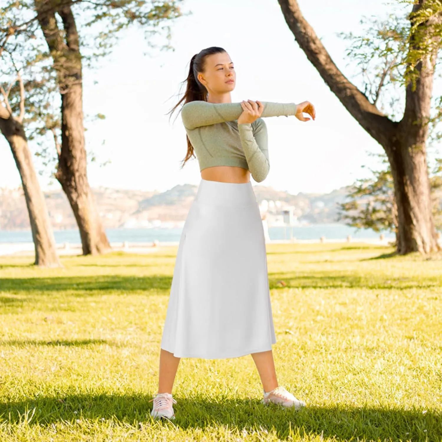 beroy Women 28" Long Skorts for Woman with 2 Pockets Modest Skirt with Shorts Underneath High Waisted Long Skorts