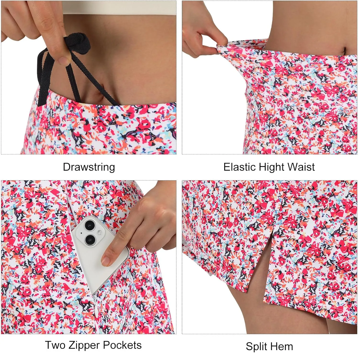 beroy Women 28" Long Skorts for Woman with 2 Pockets Modest Skirt with Shorts Underneath High Waisted Long Skorts
