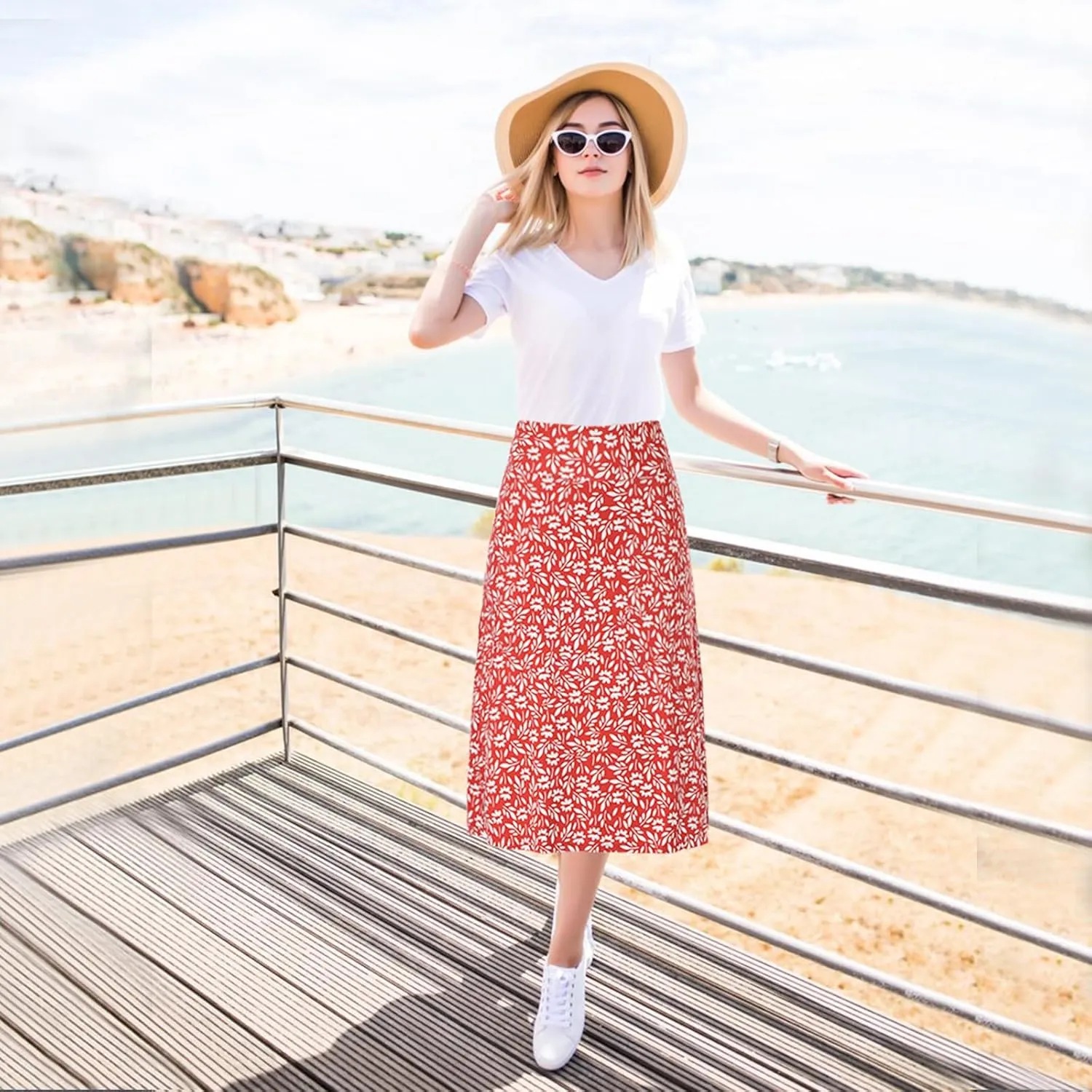 beroy Women 28" Long Skorts for Woman with 2 Pockets Modest Skirt with Shorts Underneath High Waisted Long Skorts