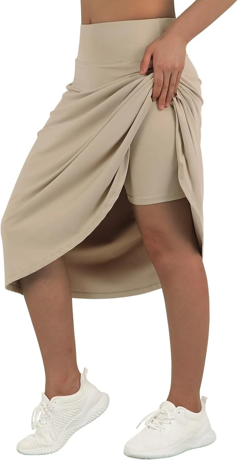 beroy Women 28" Long Skorts for Woman with 2 Pockets Modest Skirt with Shorts Underneath High Waisted Long Skorts