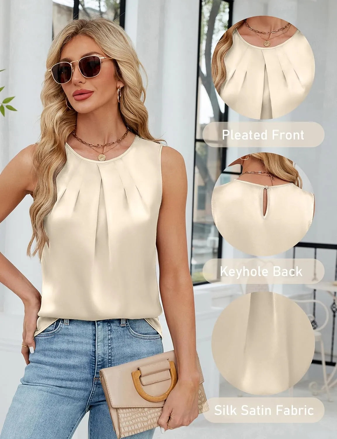 BMJL Women's Silk Satin Tank Top Summer Business Casual Outfit 2025 Sleeveless Work Dressy Shirt