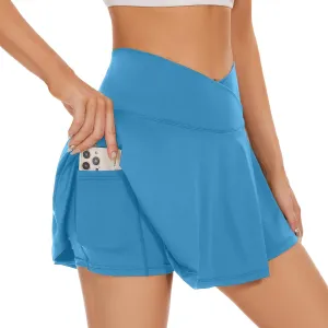 bpbtti Women's 1 or 2 Pack Crossover Tennis Skirt with Pockets High Waisted Pleated Golf Skorts Built-in Shorts for 2025
