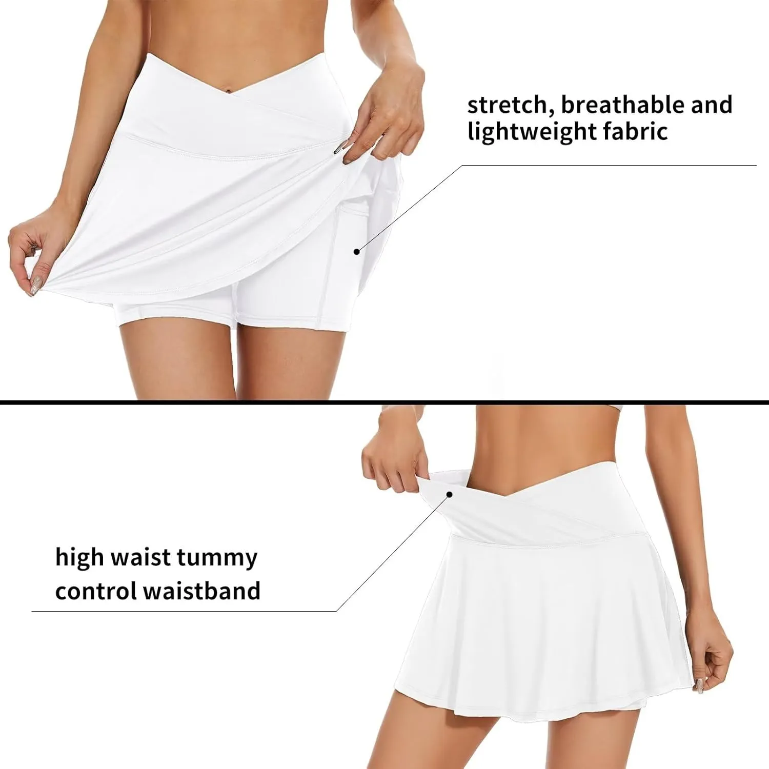 bpbtti Women's 1 or 2 Pack Crossover Tennis Skirt with Pockets High Waisted Pleated Golf Skorts Built-in Shorts for 2025