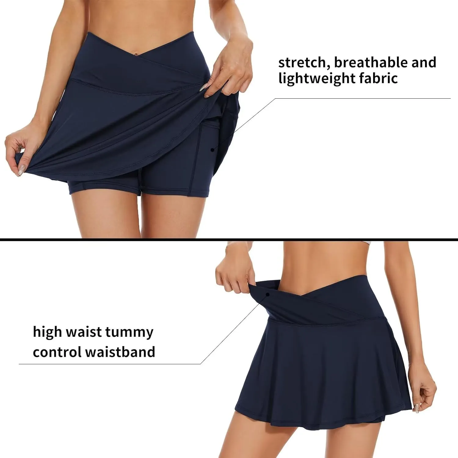 bpbtti Women's 1 or 2 Pack Crossover Tennis Skirt with Pockets High Waisted Pleated Golf Skorts Built-in Shorts for 2025