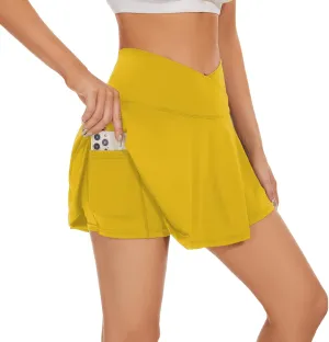 bpbtti Women's 1 or 2 Pack Crossover Tennis Skirt with Pockets High Waisted Pleated Golf Skorts Built-in Shorts for 2025