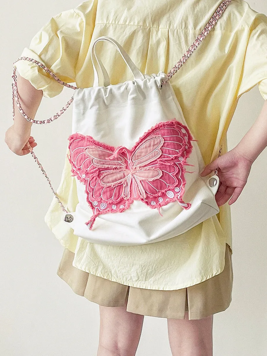 Butterfly Drawstring Strap Bag