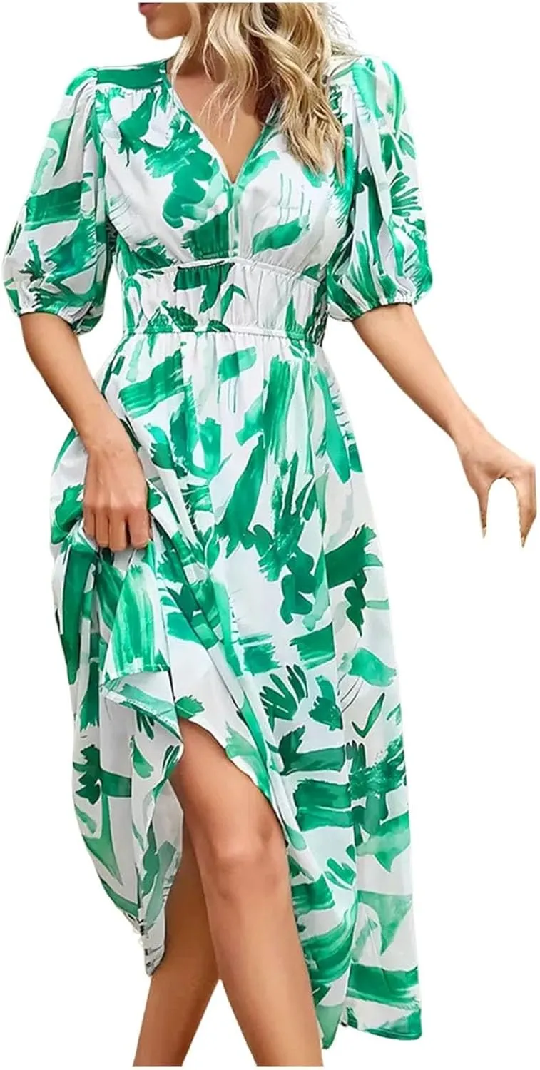 Casual Floral Print Dress V Neck Tie Shoulder Sleeveless Mini Dresses Ruffle Hem Beach Dress for Women and Girl
