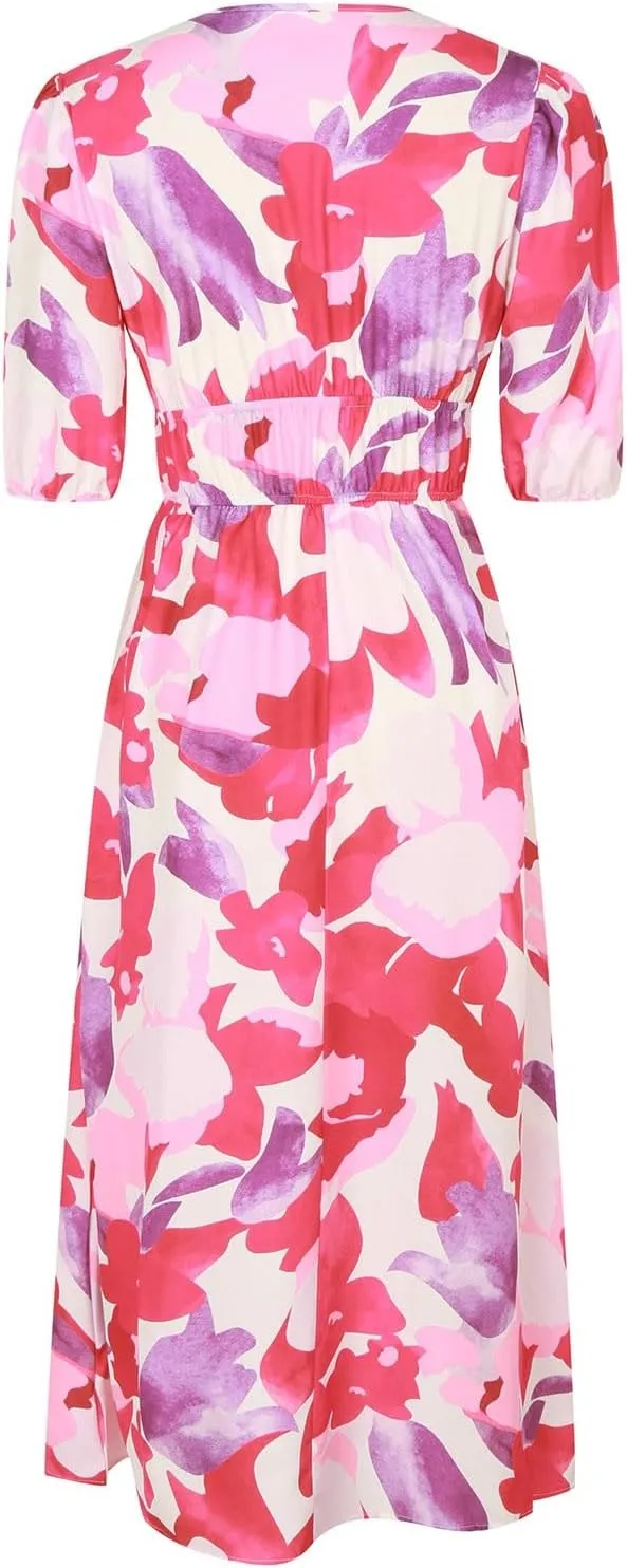 Casual Floral Print Dress V Neck Tie Shoulder Sleeveless Mini Dresses Ruffle Hem Beach Dress for Women and Girl